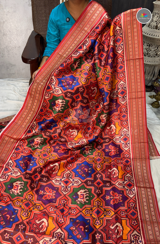 Rajkot Double Ikkat Patola Saree - Multi Colour