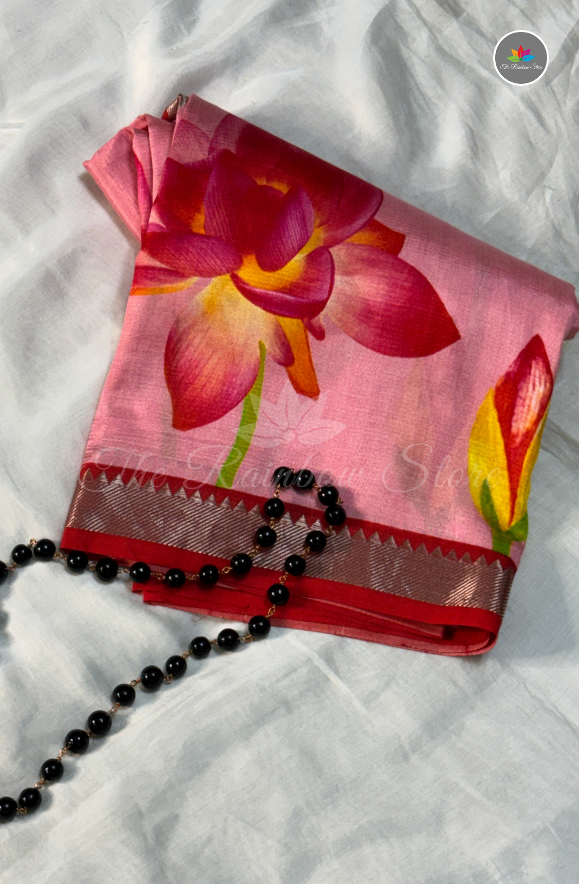 Mangalagiri Pattu Saree - Baby Pink base with Deep Pink