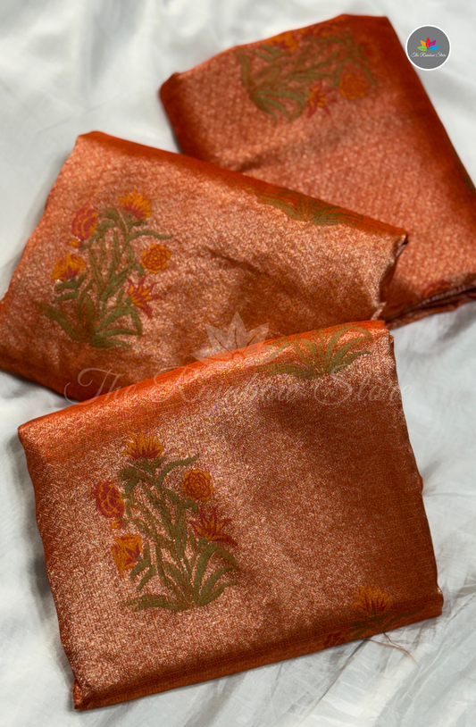 Banarasi Tissue Brocade Saree - Burnt Orange