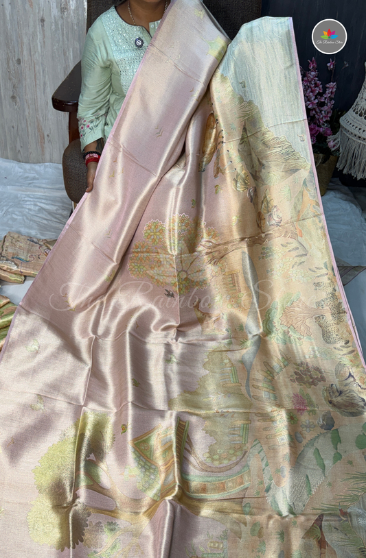 Banarasi Brocade Crepe Saree - Blush Pink with Champagne Gold sheen
