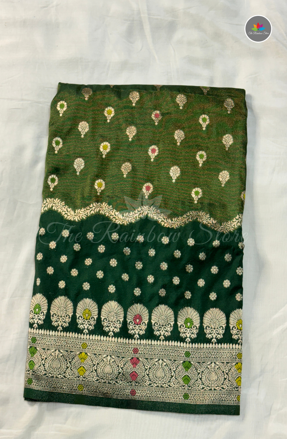 Mushru Silk Saree - Bottle Green