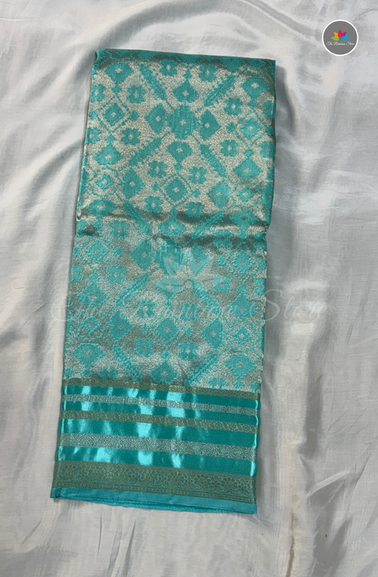 Brocade Patola Tissue Saree - Aqua Blue
