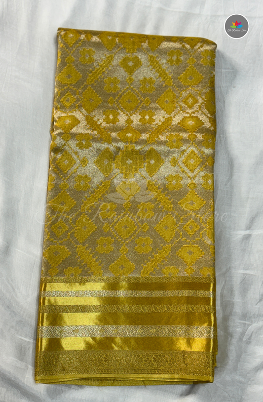Brocade Patola Tissue Saree - Mustard Yellow