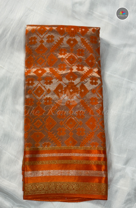 Brocade Patola Tissue Saree - Orange