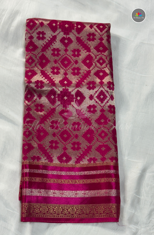 Brocade Patola Tissue Saree - Rani Pink