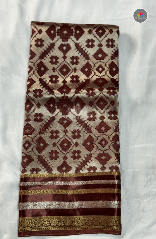 Brocade Patola Tissue Saree - Wine Brown