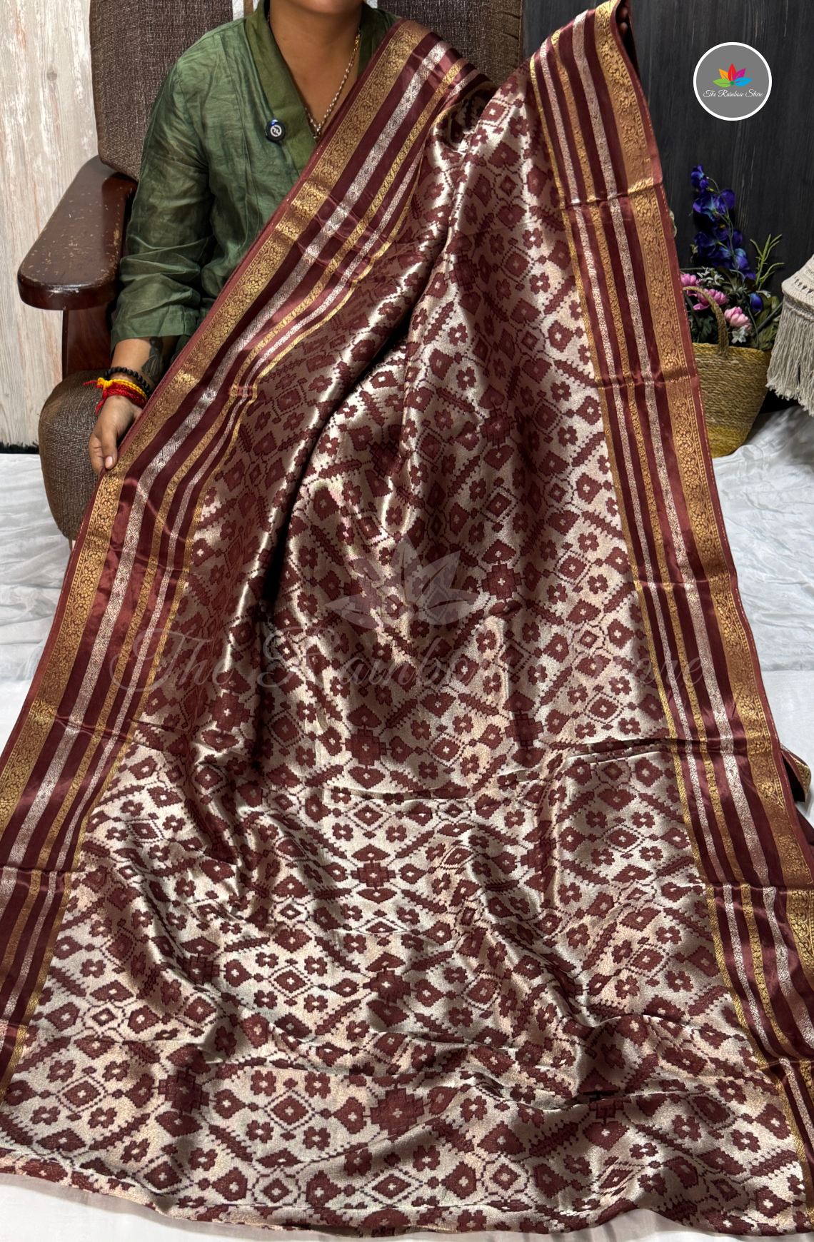Brocade Patola Tissue Saree - Wine Brown