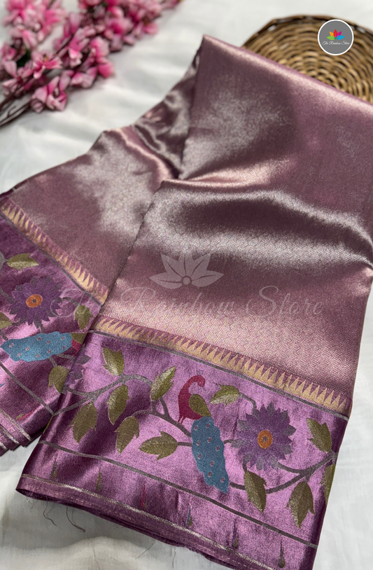Brocade Tissue Saree - Dusty Rose