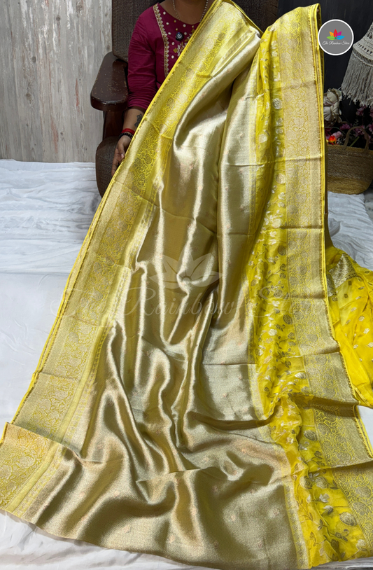 Brocade Tissue Saree - Lemon Yellow