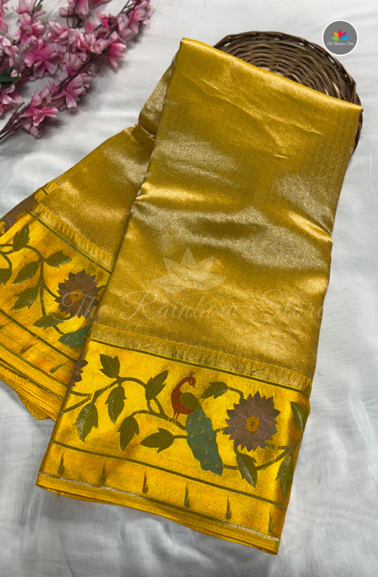 Brocade Tissue Saree - Mustard Yellow