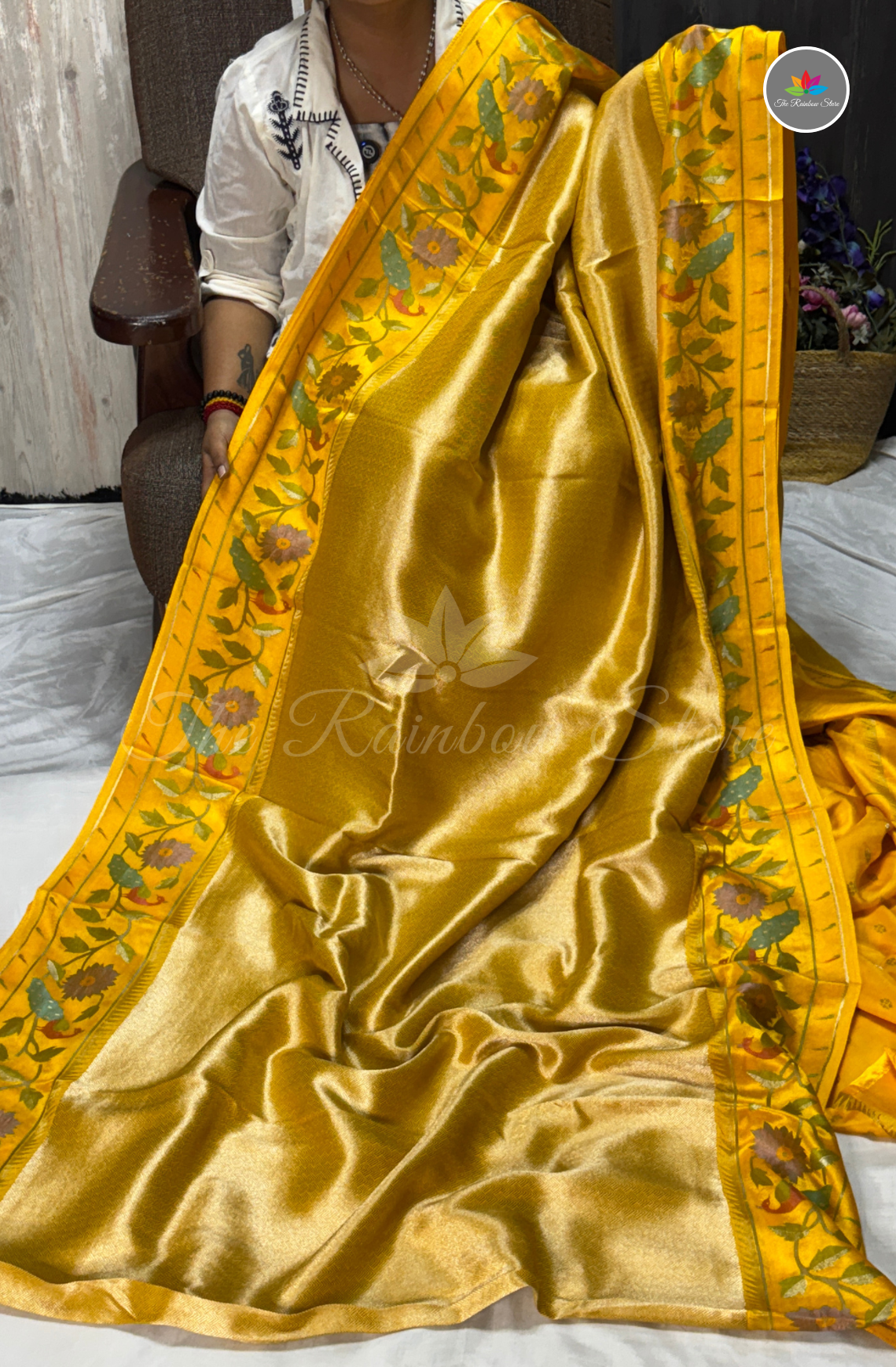 Brocade Tissue Saree - Mustard Yellow