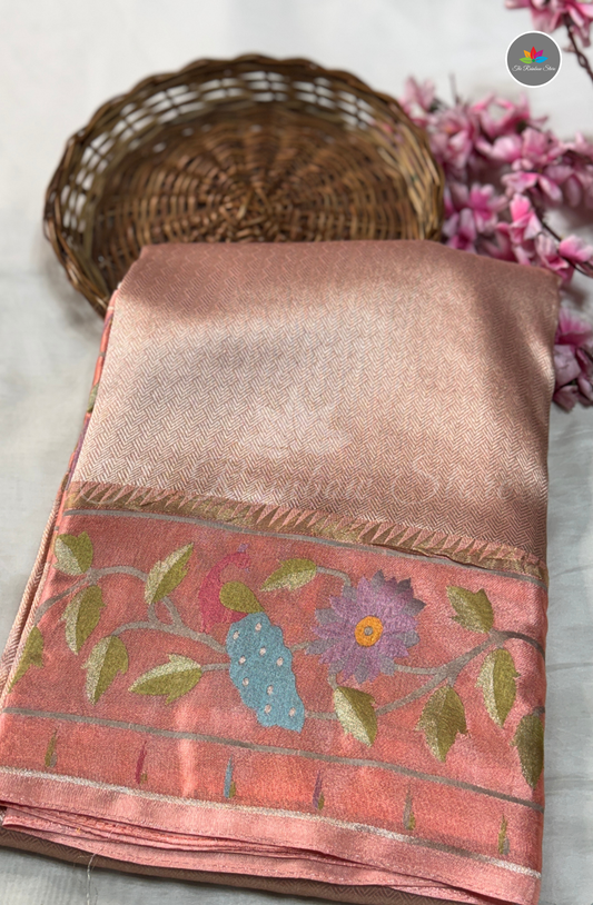 Brocade Tissue Saree - Peach