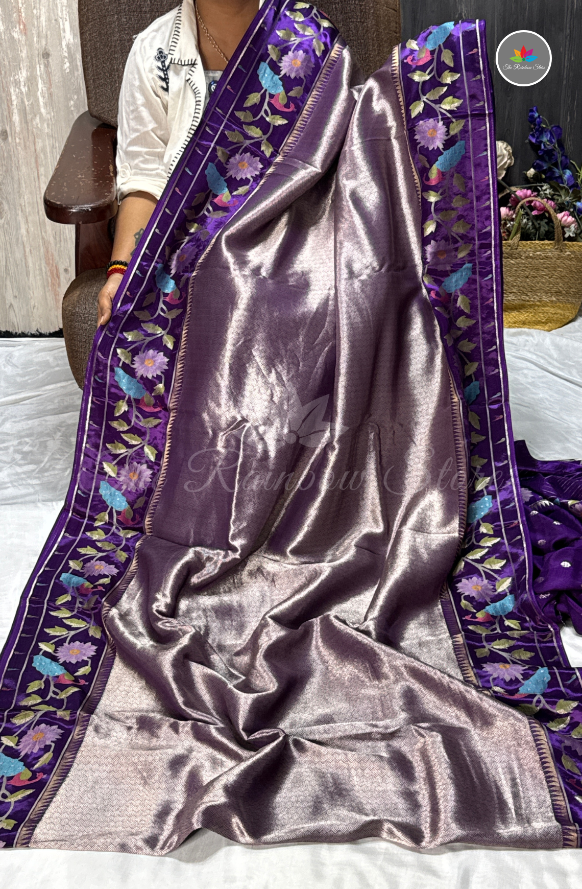 Brocade Tissue Saree - Plum Purple