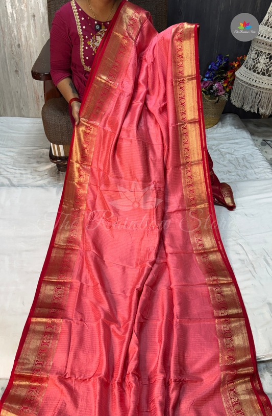 Crepe Silk Saree - Coral Pink