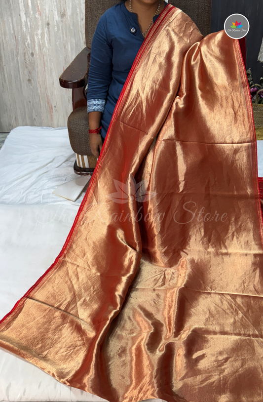Banarasi Brocade Tissue Saree - Dark Red