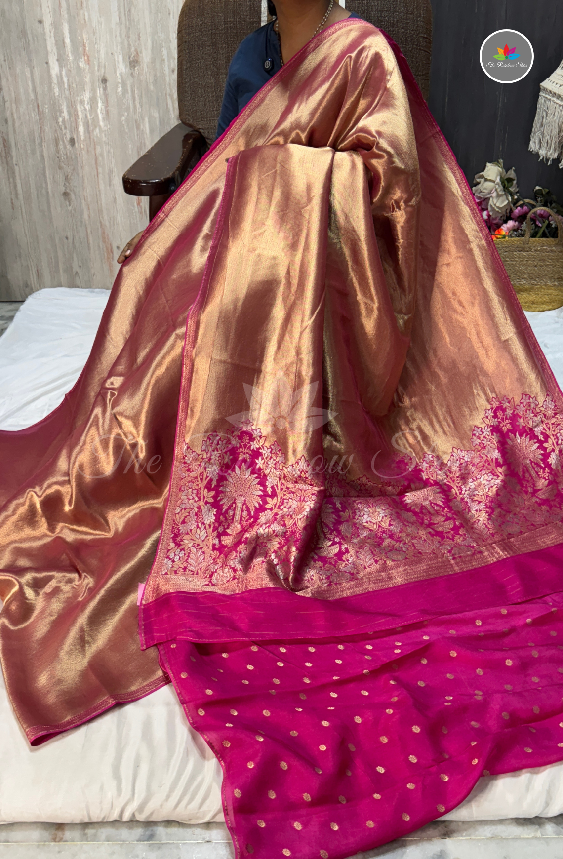 Banarasi Brocade Tissue Saree - Dark pink