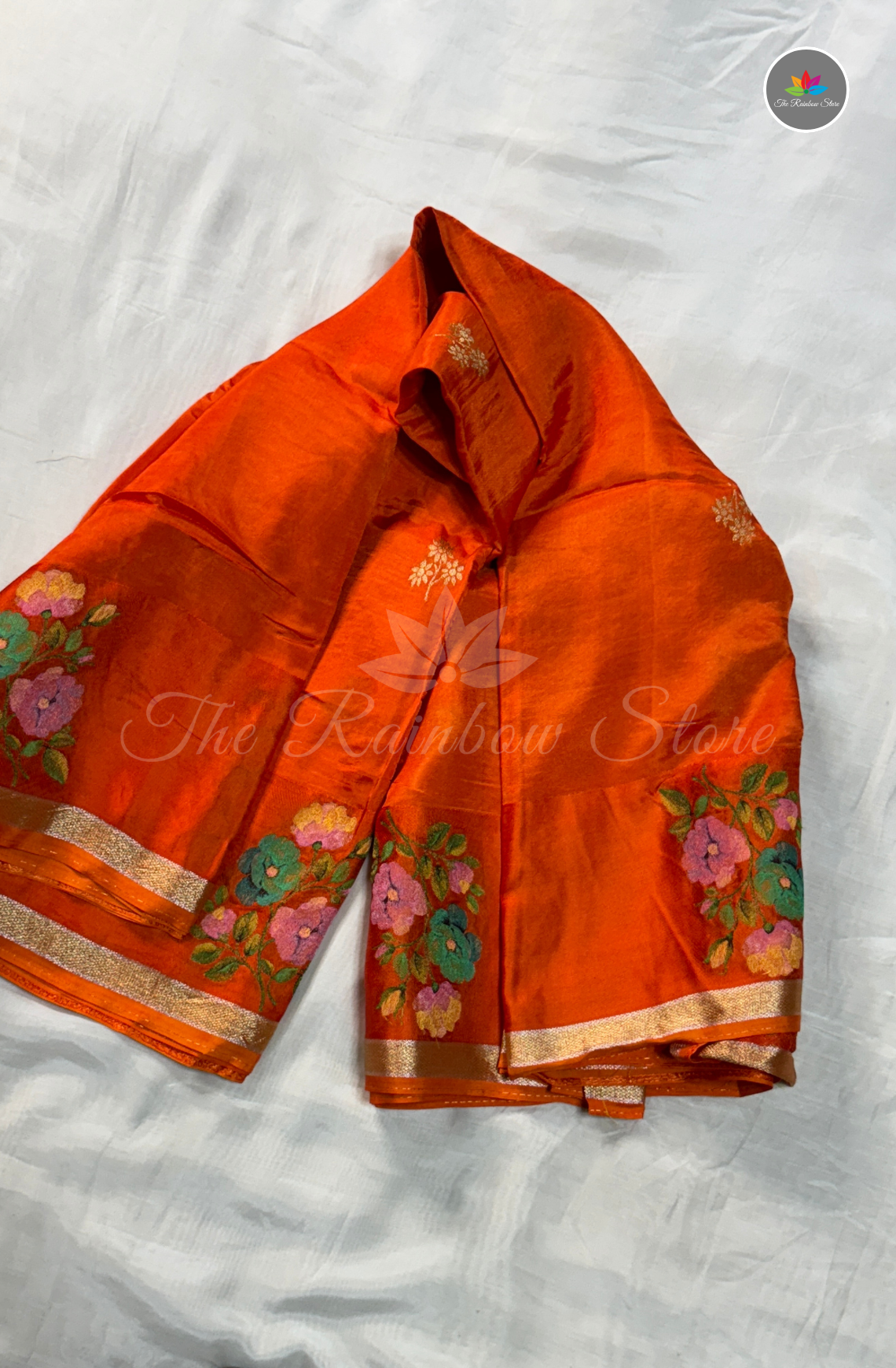 Organza Silk Saree - Deep Marigold Orange