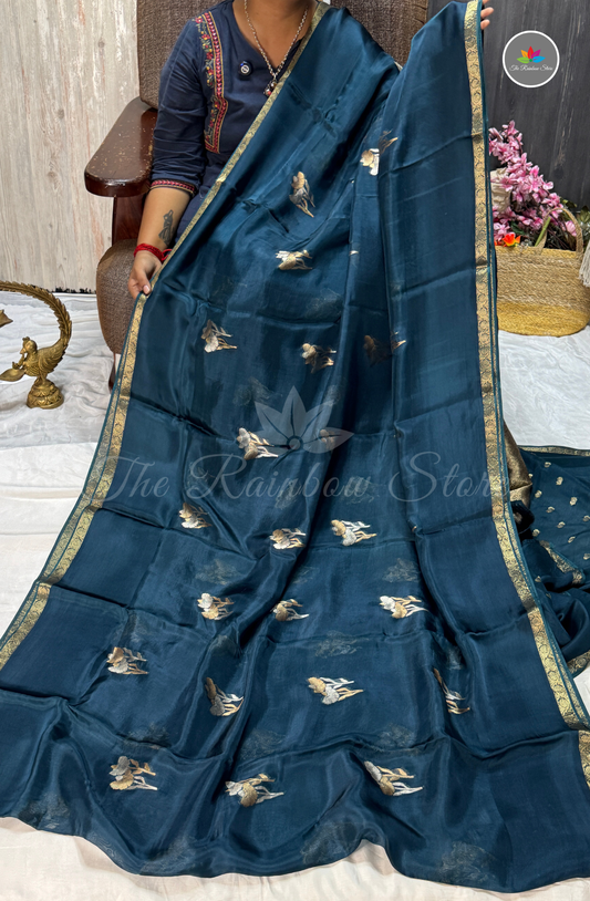 Organza Silk Saree - Deep Teal Blue