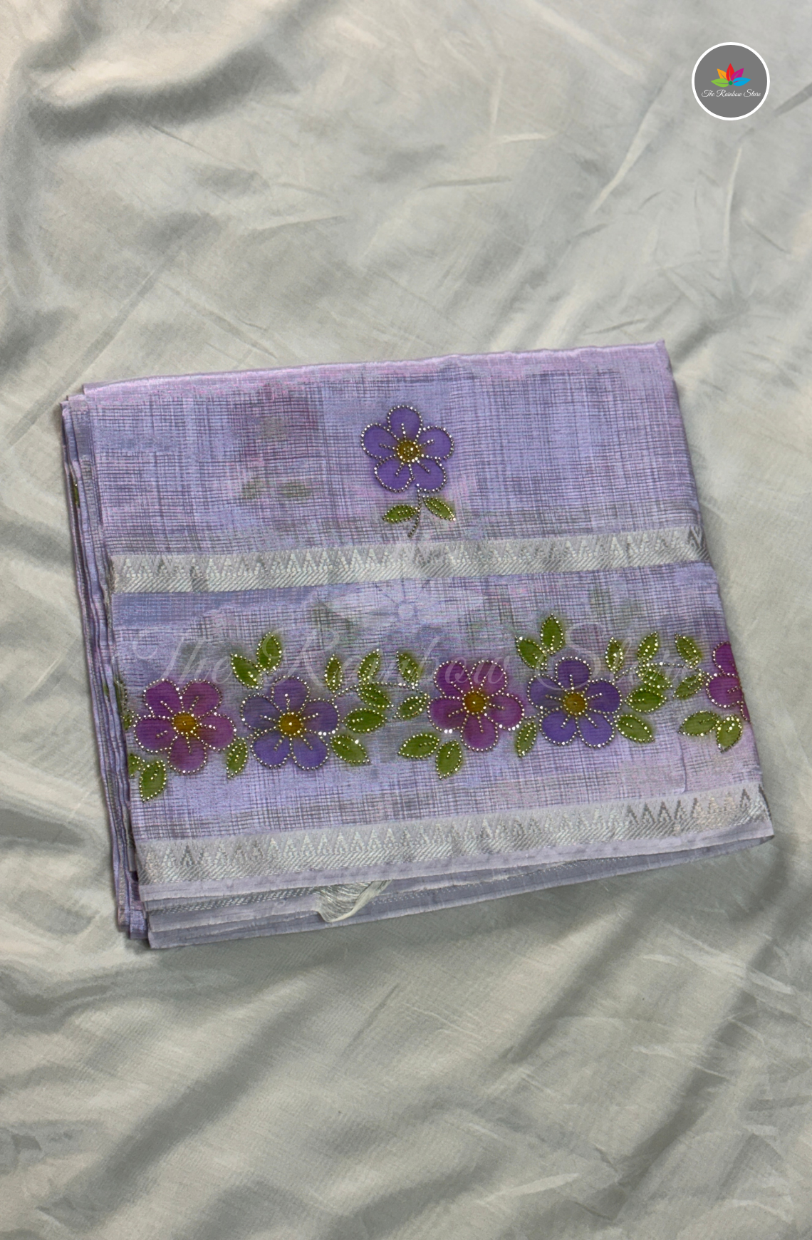 Designer Mangalagiri Saree with Floral Work - Lavender
