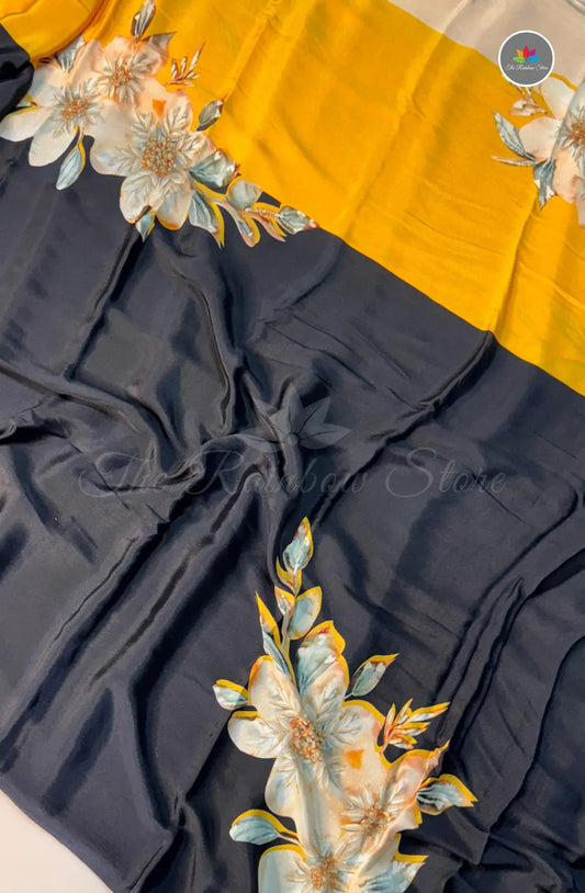 Dual Shaded Digital Printed Saree - Yellow & Black