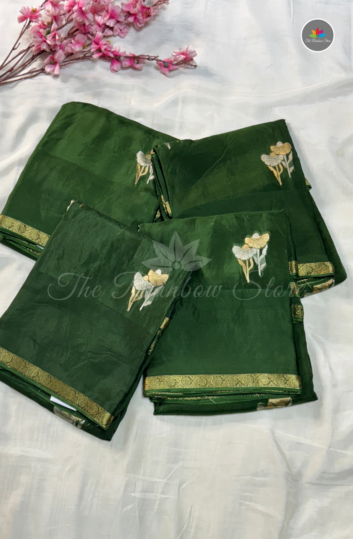Organza Silk Saree - Emerald Green