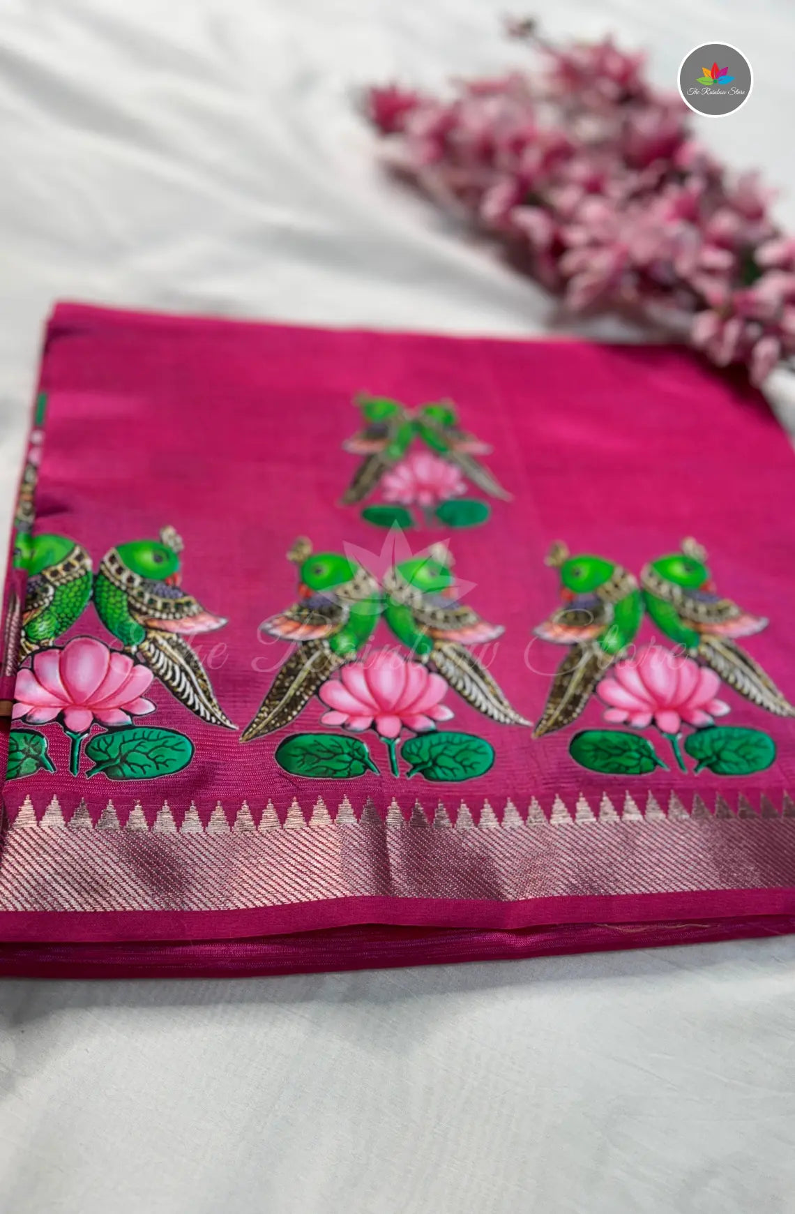 Pure Mangalagiri Pattu with Tanjore Paints - Pink