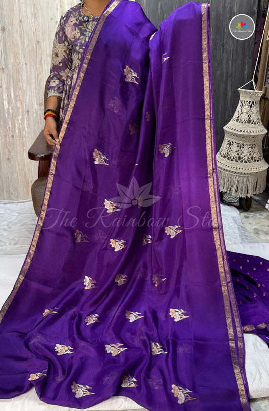 Floral Embroidered Organza Saree – Royal Purple