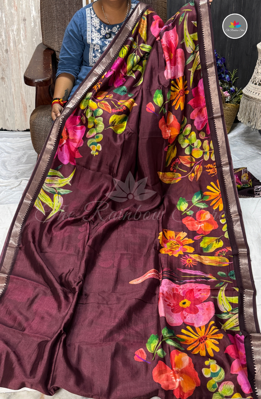 Floral Mangalagiri Pattu Saree - Deep Wine