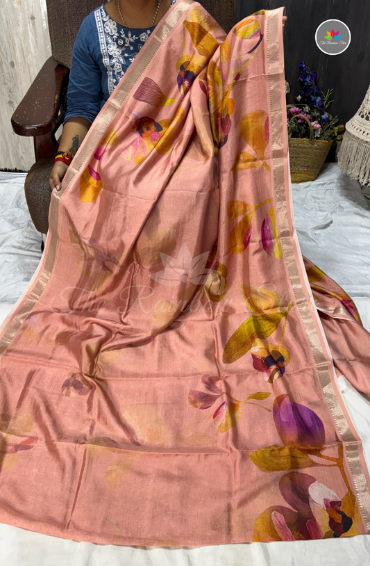 Floral Mangalagiri Pattu Saree - Peach