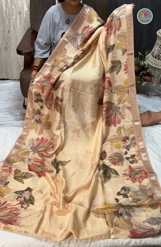 Floral Mangalagiri Pattu Saree - Peach
