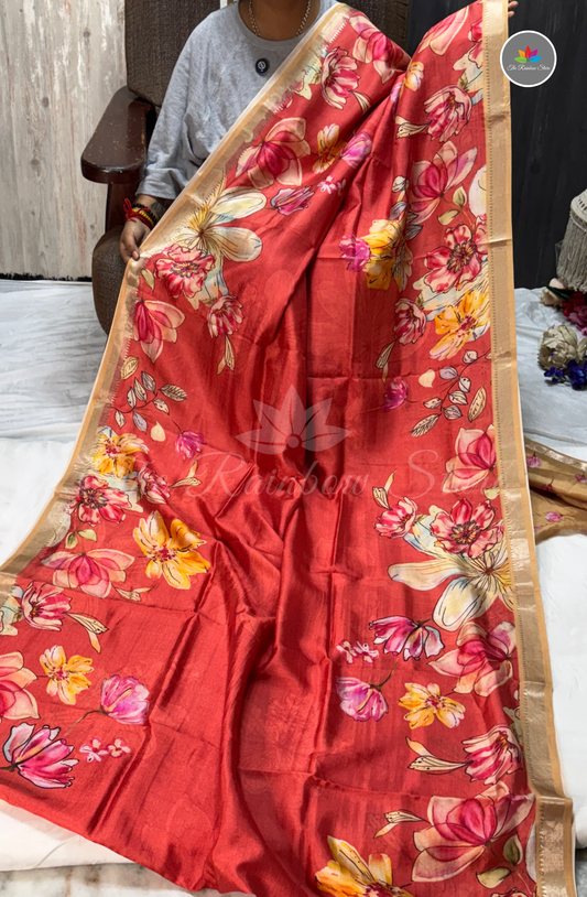 Floral Mangalagiri Pattu Saree - Red