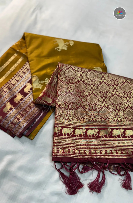 Handloom Kanchi Soft Silk Saree - Mustard