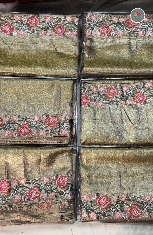 Kanchi Pattu With Petite Point Work - Zari Gold