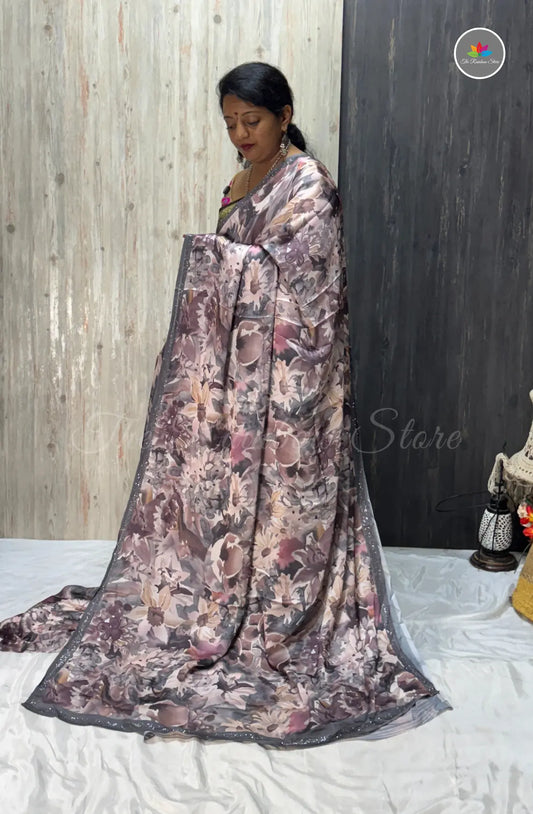 Imported Satin Saree – Mauve Brown
