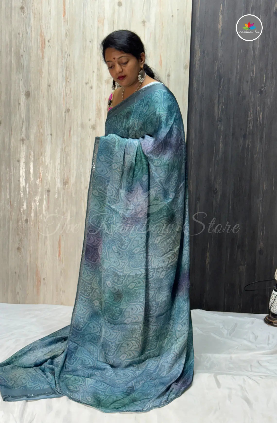 Imported Satin Saree – Teal Blue