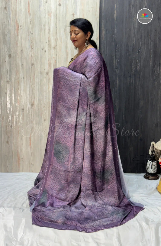 Imported Satin Saree – Dusty Lavender