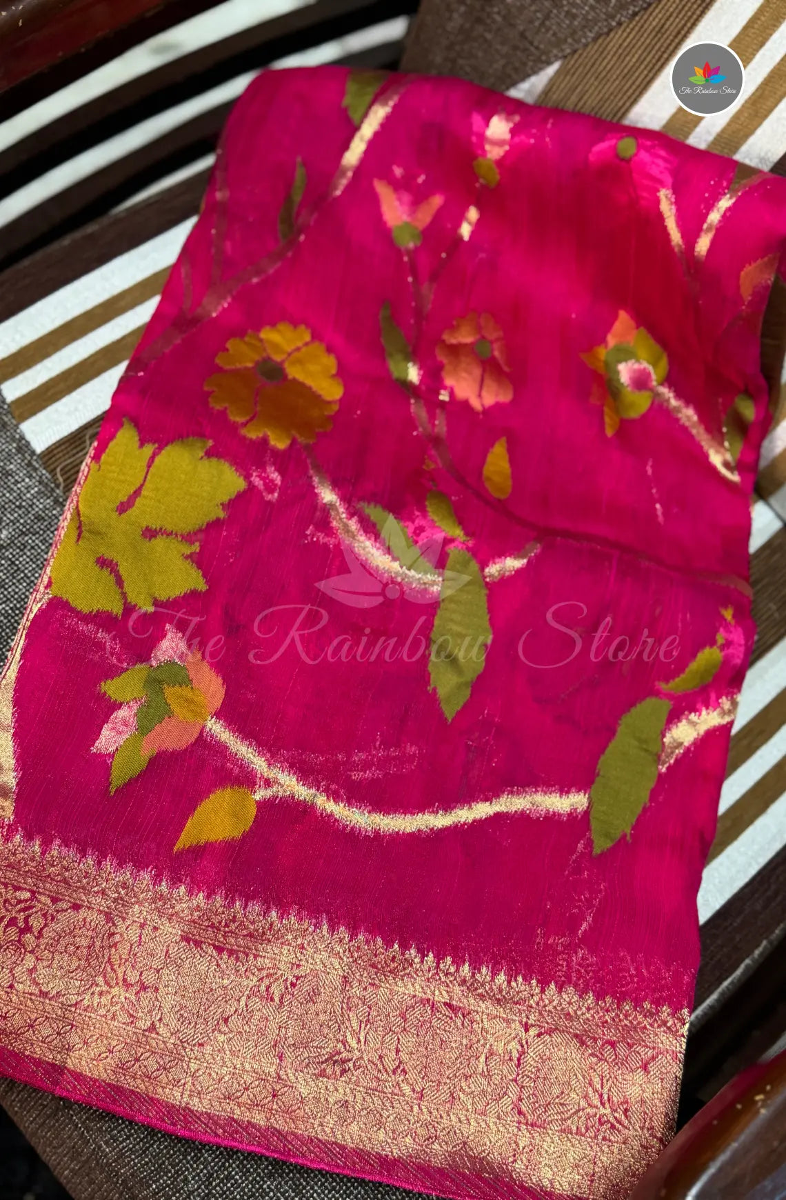 Elegant Jamdani Georgette Tussar Saree - Rani Pink