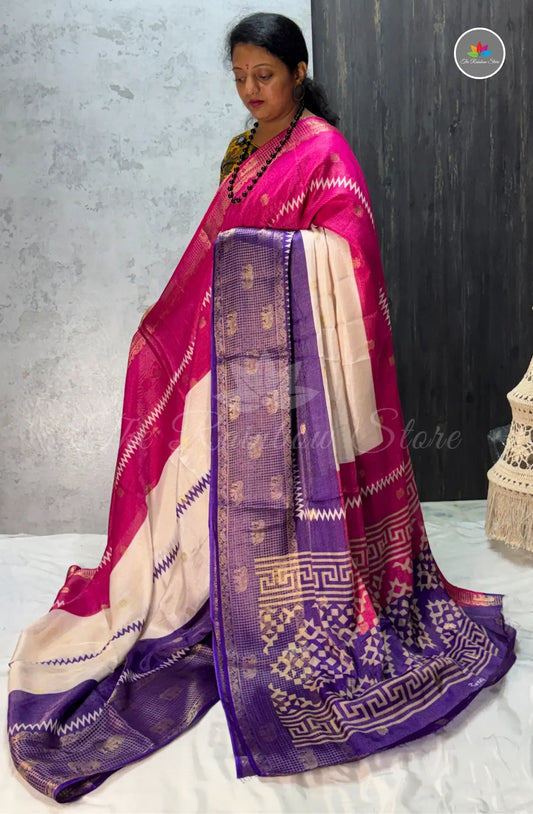 Premium Jute Soft Silk Saree - Rani Pink