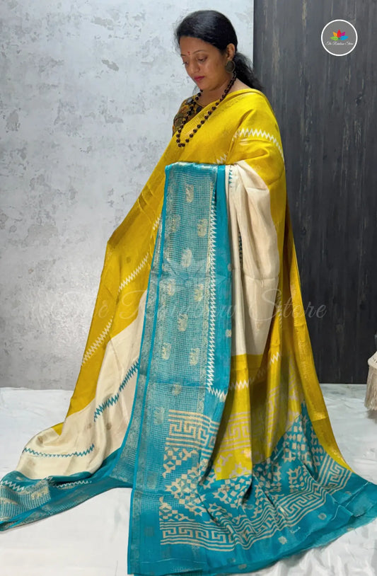 Premium Jute Soft Silk Saree - Yellow