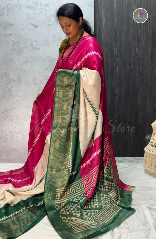 Premium Jute Soft Silk Saree - Deep Purple with Green