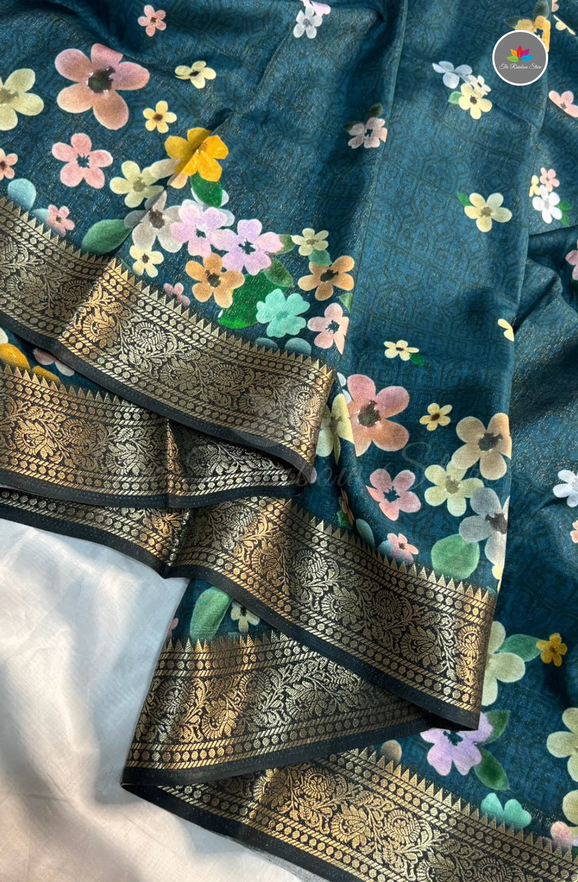 Kanchi Crepe Saree with Florals - Blue