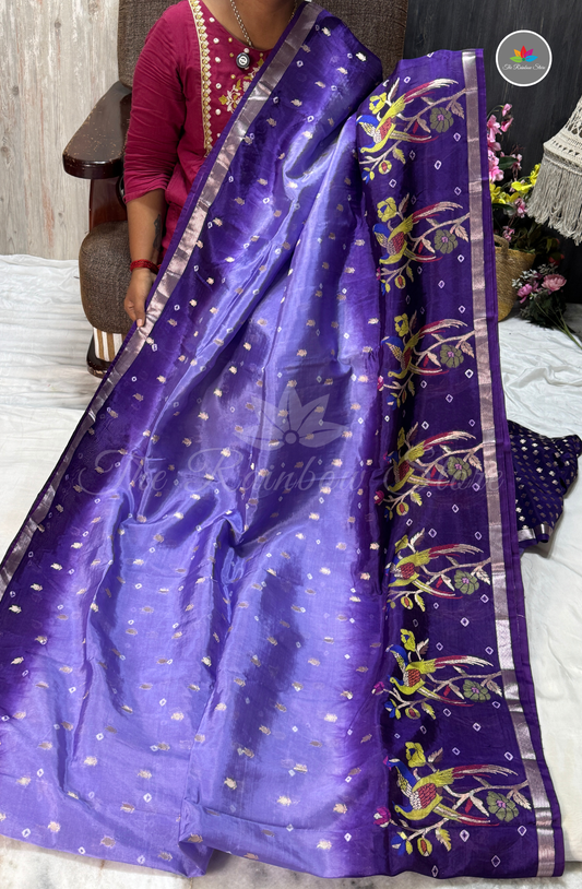 Dual-Tone Paper Silk Saree - Lavender Purple & Deep Royal Purple