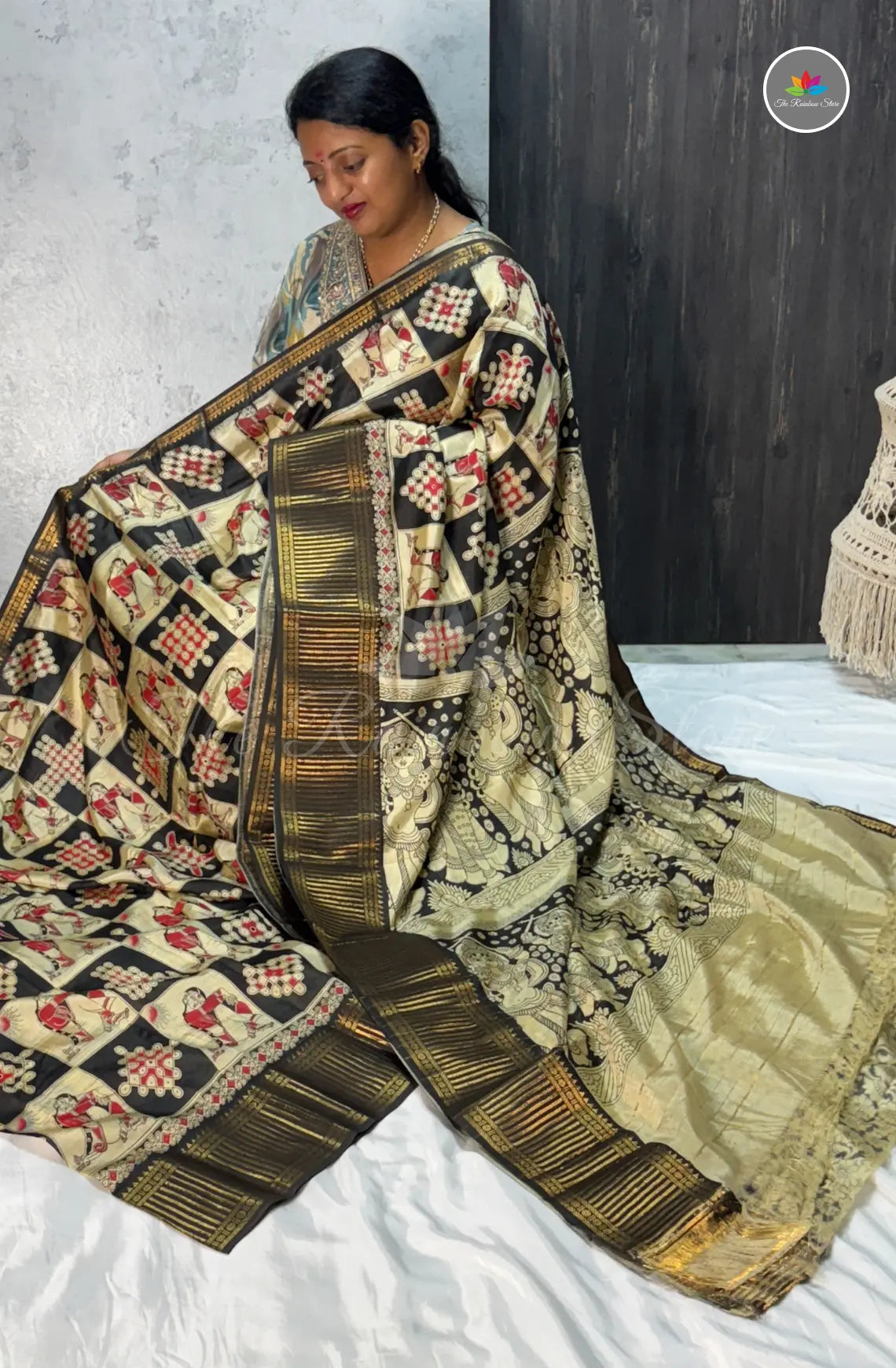 Premium Mangalagiri Pattu With Bapu Art Paints - Black