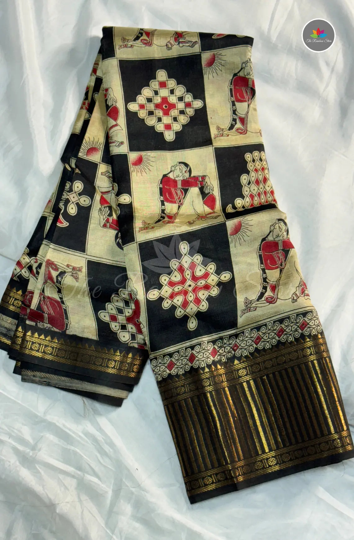 Premium Mangalagiri Pattu With Bapu Art Paints - Black