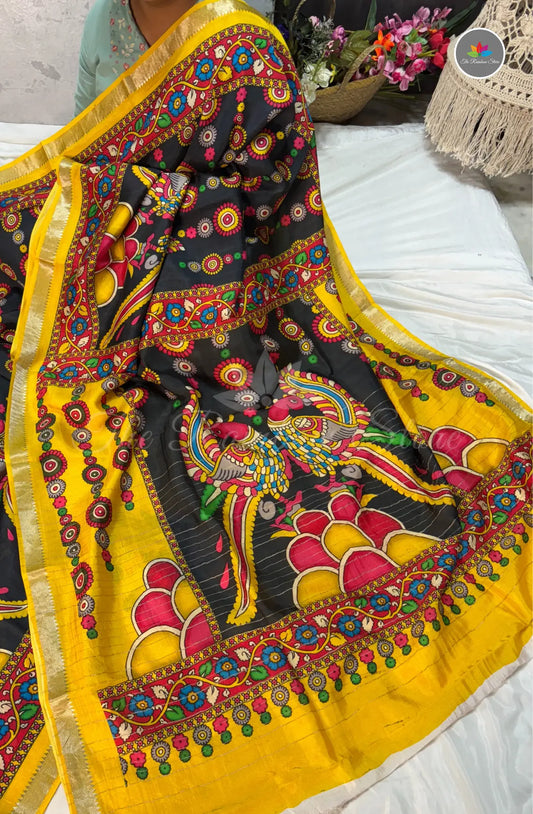 Premium Mangalagiri Pattu with Small Border - Black