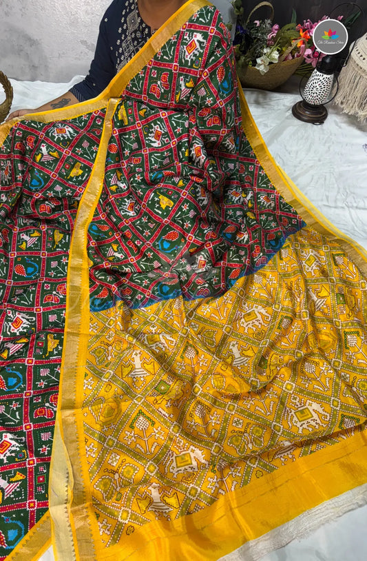Premium Mangalagiri Pattu with Small Border - Bottle Green