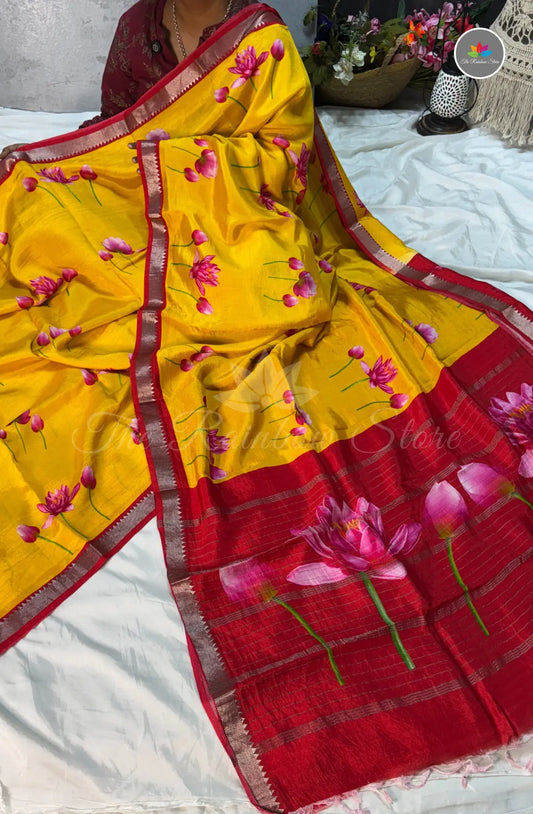 Premium Mangalagiri Pattu with Small Border - Turmeric Yellow