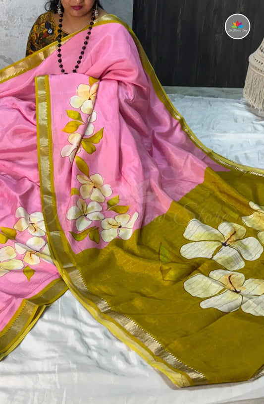 Premium Mangalagiri Pattu With Small Border - Pink