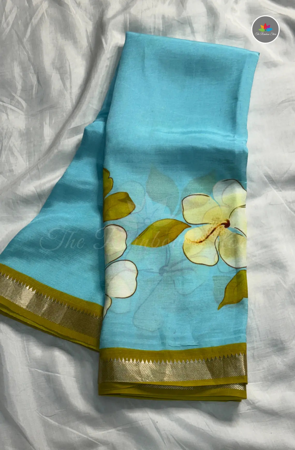 Premium Mangalagiri Pattu With Small Border - Skyblue