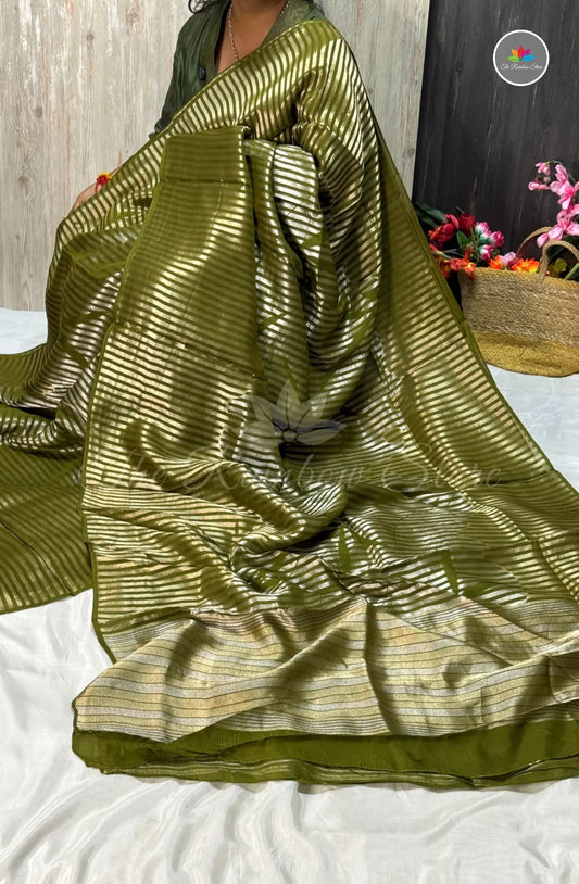 Mango Zari Silk Pattu Saree - Olive Green